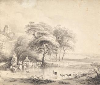 Joseph Mössmer, Landschaft mit Furt, 1812, Sepia-Aquarell, 35 × 41 cm, Schenkung Sammlung Maure ...
