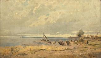 Rudolf Ribarz, Strandlandschaft mit Booten, um 1875/1880, Öl auf Karton, 17,2 × 27 cm, Belveder ...