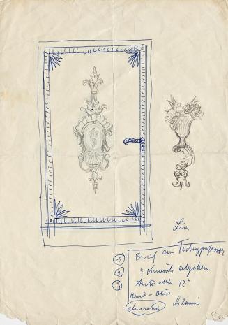 Franz von Matsch, Entwurfskizze für eine Tür, um 1895, Kugelschreiber und Bleistift, 30 x 20,8  ...