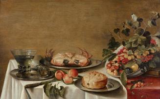 Floris Gerritsz van Schooten, Stillleben mit Obst, Krabbe und Brot, undatiert, Öl auf Holz, 54  ...