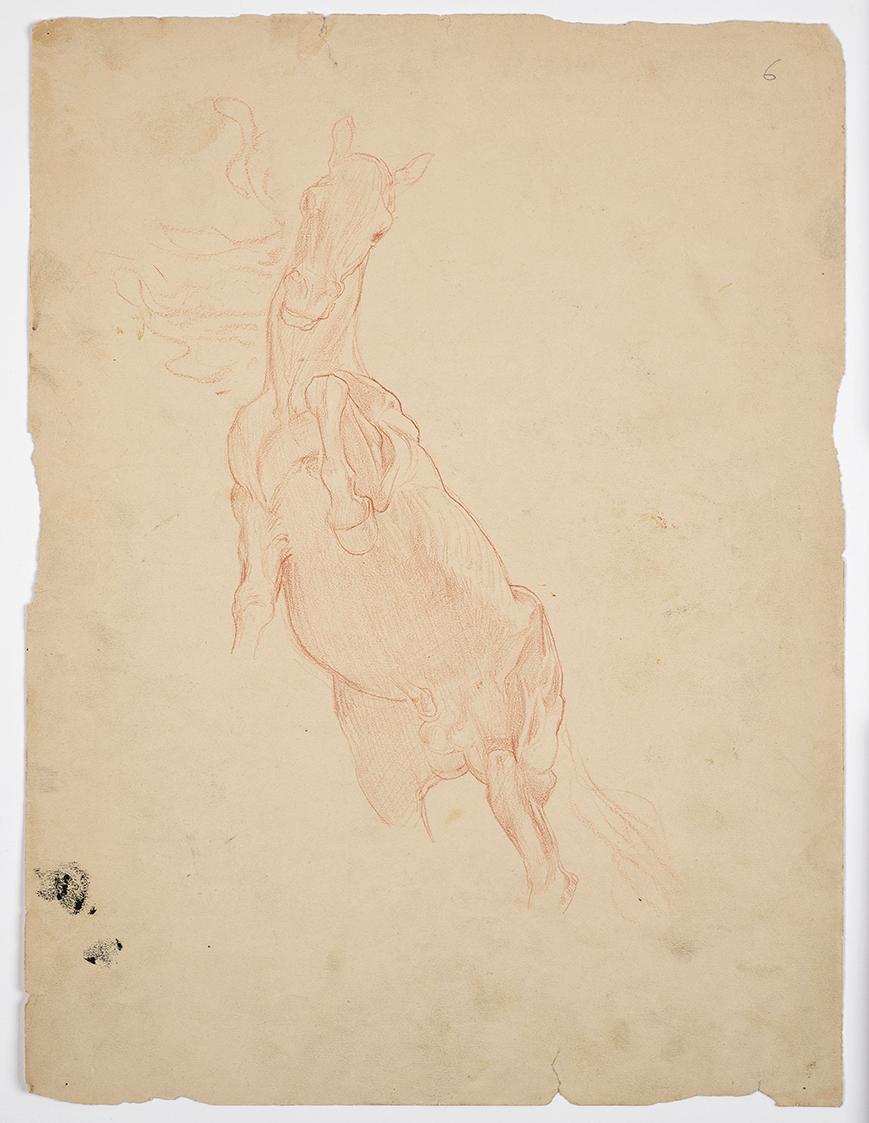 Franz von Matsch, Studien eines aufsteigenden Pferdes, um 1898/1901, Rötel und Bleistift, 40 x  ...