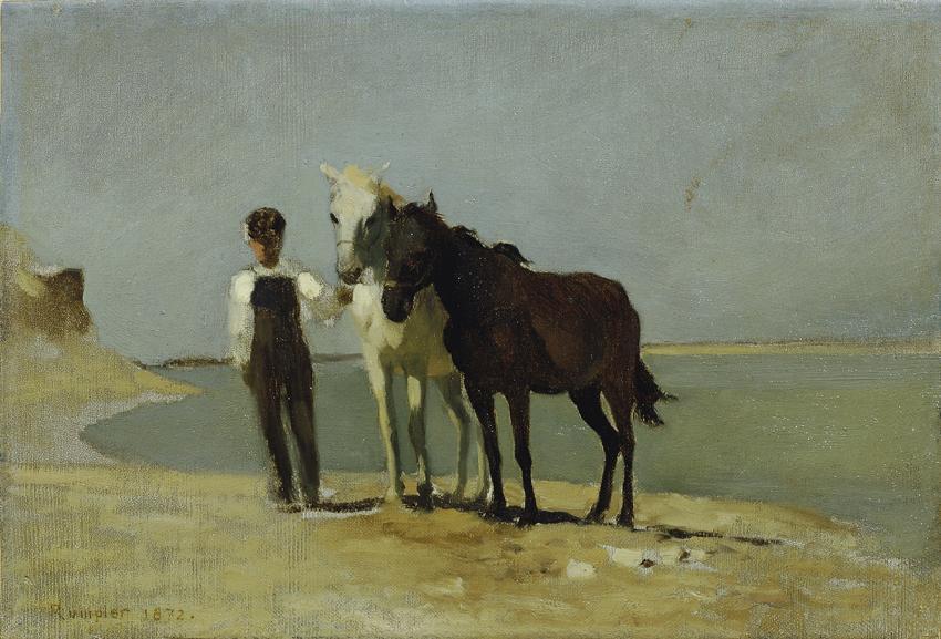 Franz Rumpler, Ein Junge mit Pferden am Strand, 1872, Öl auf Leinwand, 23 x 32 cm, Belvedere, W ...