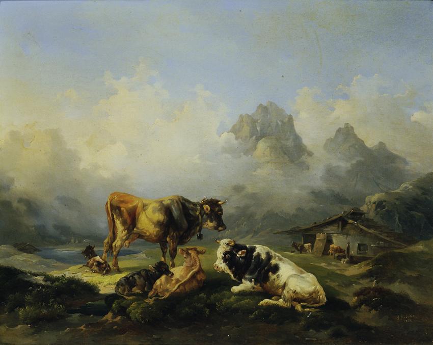 Joseph Heicke, Alm mit Rindern, 1851, Öl auf Leinwand, 55,5 x 68,5 cm, Belvedere, Wien, Inv.-Nr ...