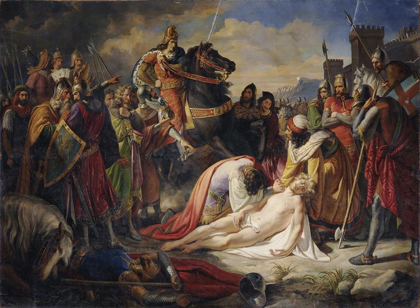 Carl Rahl, Karl I. von Anjou an der Leiche Manfreds nach der Schlacht von Benevent am 26. Febru ...