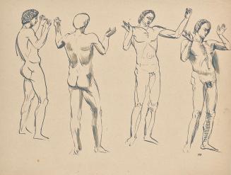 Franz Barwig, Vier Skizzen zum Redner, um 1921, Tusche, laviert auf Papier, 31,6 × 41 cm, Belve ...