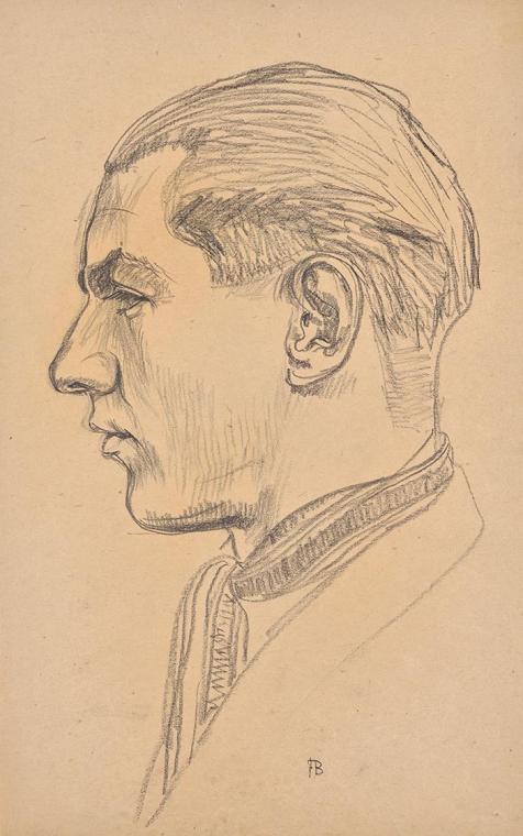 Franz Barwig, Porträt Franz Barwig des Jüngeren, um 1921, Schwarze Kreide auf Papier, 39 × 24,5 ...