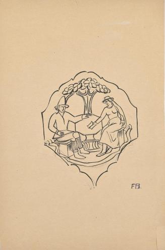 Franz Barwig, Bauernpaar (Zwickelfüllung eines Möbelstücks?), um 1915/1920, Tusche über Bleisti ...