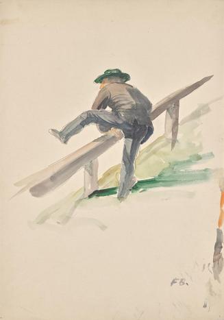Franz Barwig, Mann, über ein Geländer kletternd, um 1927/1930, Aquarelle auf Papier, 40,9 × 28, ...