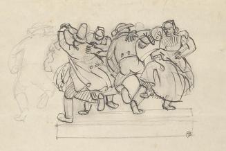 Franz Barwig, Studie zu einem Relief mit tanzenden Bauern, 1919, Tusche über Bleistift auf Papi ...