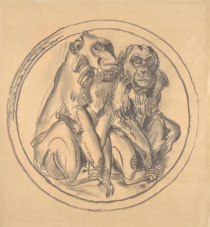 Franz Barwig, Entwurf zum Relief im Affenhaus des Schönbrunner Tiergartens, 1928/1929, Schwarze ...