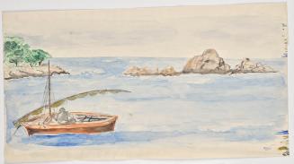 Walter Barwig, Mann in Segelboot an der Küste in Florida (?), 1926/1927, Aquarell auf Papier, 2 ...