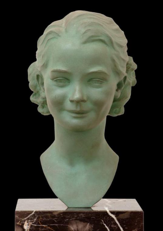 Gustinus Ambrosi, Annemarie Schindler, 1952, Bronze auf Marmor/ Serpentin-Postament, H: 36 cm,  ...