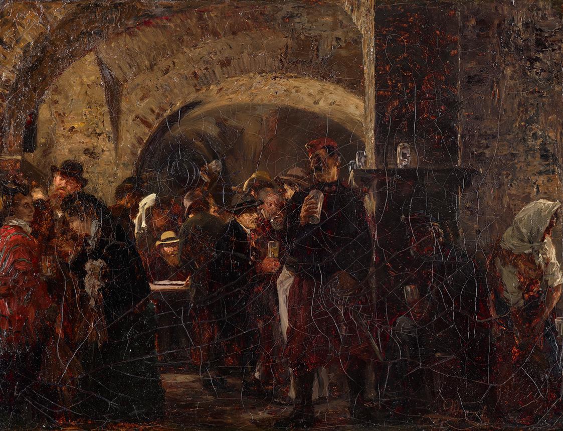 Adolph von Menzel, Der Esterházykeller in Wien, 1871, Öl auf Leinwand, 22 x 28,5 cm, Belvedere, ...