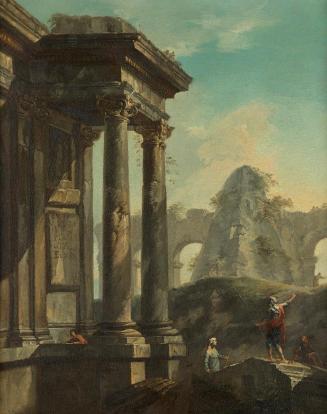 Giovanni Paolo Pannini, Römische Ruinenlandschaft, 1730/1770, Öl auf Leinwand, 47,5 × 38 cm, Be ...