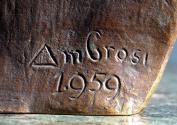 Augustinus Ambrosi, Franz Karl Ginzkey, Detail: Bezeichnung, 1959, Bronze auf Serpentin-Postame ...