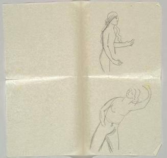 Georg Merkel, Aktstudie + Bewegungsstudie, undatiert, Bleistift auf Papier (Serviette), 28 x 29 ...