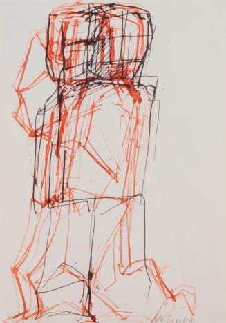 Fritz Wotruba, Gehender, 1951, Tusche, rote Tinte, Feder auf Papier, Blattmaße: 29,5 × 21 cm, B ...