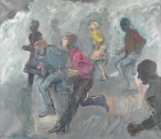 Georg Eisler, Laufende im Tränengas, 1972, Öl auf Leinwand, Keilrahmen: 130 × 150 × 3 cm, Belve ...