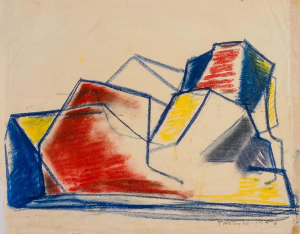 Fritz Wotruba, Liegende, 1953, Ölkreide, vermalt, auf Papier, Blattmaße: 38 × 48,5 cm, Belveder ...
