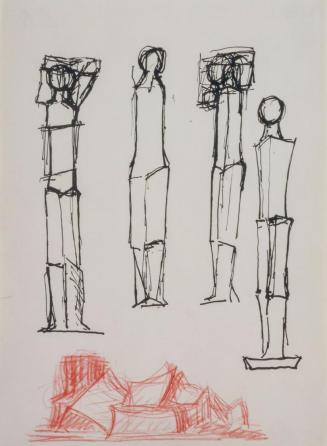 Fritz Wotruba, Skizze zu vier stehenden Figuren und 
einer liegenden Figur, 1958/1972, Tusche,  ...