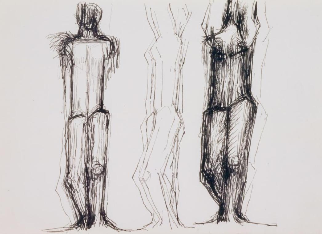 Fritz Wotruba, Drei Figuren, 1974–1975, Tusche, Feder auf Papier, Blattmaße: 24 × 33,5 cm, Belv ...