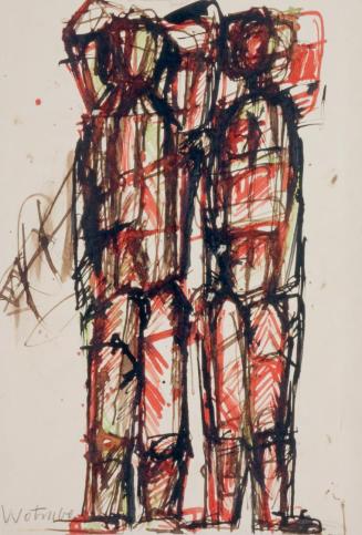 Fritz Wotruba, Zwei Figuren, 1952, Tusche, Sepia, rote und grüne 
Tinte, Feder auf Papier, voll ...