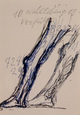 Fritz Wotruba, Zwei Beine, 1970, Blauer und schwarzer Kugelschreiber, schwarzer Filzstift auf P ...