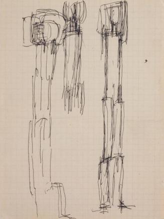 Fritz Wotruba, Drei stehende Figuren, 1959, Schwarzer Kugelschreiber auf Papier, Blattmaße: 20  ...