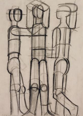 Fritz Wotruba, Drei Figuren, 1956, Schwarze Zeichenkreide auf Papier, Blattmaße: 42 × 29,5 cm,  ...