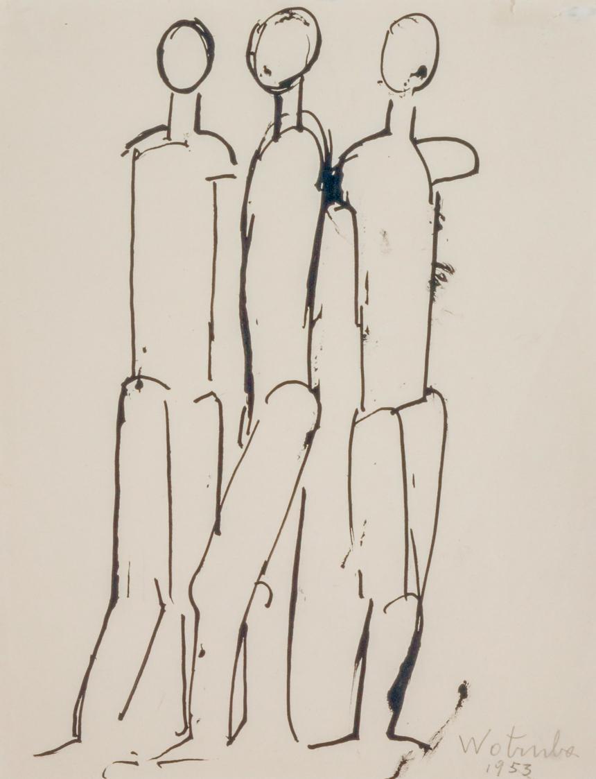 Fritz Wotruba, Drei Figuren, 1953, Tusche, Feder auf Papier, Blattmaße: 28 × 22 cm, Belvedere,  ...
