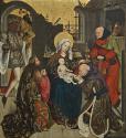 Meister des Schottenaltars, Anbetung der Hl. Drei Könige, um 1470, Malerei auf Eichenholz, 86 x ...