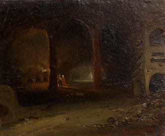 Johann Nepomuk Ender, Besucher in einem unterirdischem Gewölbe, um 1820, Öl auf Karton (?), 8,9 ...