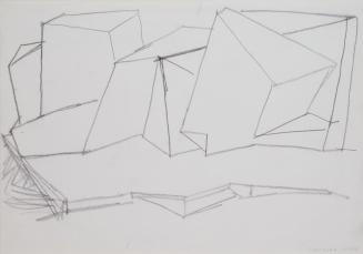Fritz Wotruba, Skizze zu einer Architektur, 1966, Kohlenstift auf Papier, Blattmaße: 34,4 × 49  ...