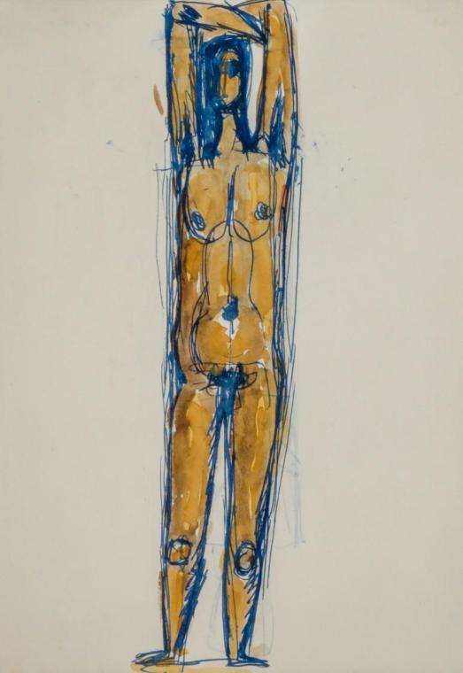 Fritz Wotruba, Stehende Figur, undatiert, Tinte mit Feder, Aquarell auf Papier
, Blattmaße: 29 ...