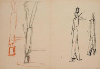 Fritz Wotruba, Vier Figuren, undatiert, Bleistift, Buntstift (rot), Tusche mit Feder
auf Papier ...