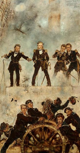 Anton Romako, Tegetthoff in der Seeschlacht bei Lissa I, 1878-1880, Öl auf Holz, 86,5 x 47,5 cm ...