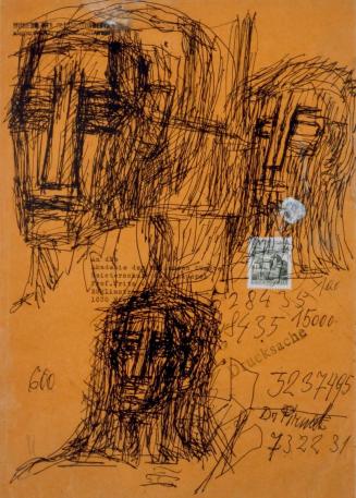 Fritz Wotruba, Drei Köpfe, undatiert, Kugelschreiber (schwarz) auf einem Kuvert
, Blattmaße: 2 ...