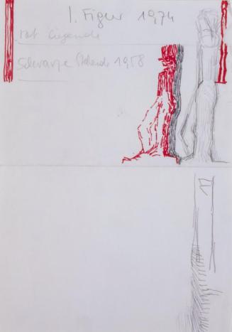 Fritz Wotruba, Figur, 1974, Bleistift, Filzstift (rot) auf Papier
, Blattmaße: 29,1 × 21 cm, B ...