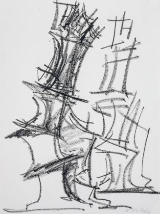 Fritz Wotruba, Zwei Figuren, um 1969, Schwarze Zeichenkreide auf Papier, Blattmaße: 40 × 30 cm, ...