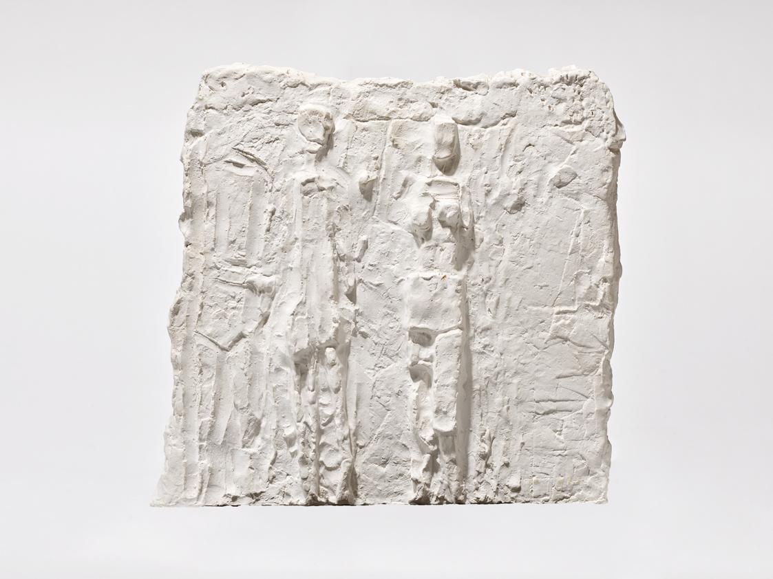 Fritz Wotruba, Relief mit drei Figuren, 1948, Gipsguss nach Tonmodell, 34 × 37 × 4 cm, Belveder ...