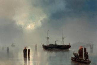 Josef Carl Berthold Püttner, Nachtfahrt in der Lagune, 1857, Öl auf Leinwand, 79 x 119 cm, Belv ...