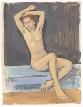 Walther Gamerith, Weiblicher Akt mit erhobenen Armen, undatiert, Aquarell auf Papier, 65 × 50 c ...
