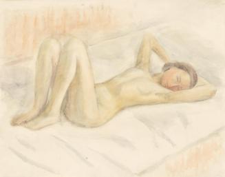 Walther Gamerith, Liegender weiblicher Akt, undatiert, Aquarell auf Papier, 46,5 × 58,5 cm, Bel ...