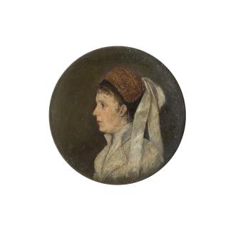 Serafin Maurer, Bildnis Louise Maurer, Mutter des Künstlers, um 1885, Öl auf Holz, 17 cm, Belve ...