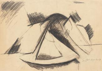Rudolf Goessl, Berg, 1957, Kohle auf Papier, 35,3 × 50,5 cm, Belvedere, Wien, Inv.-Nr. 11556