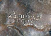 Augustinus Ambrosi, Oskar Ewald, Detail: Bezeichnung, 1913, Bronze auf Serpentin-Postament, H:  ...