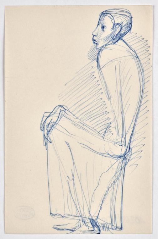 Georg Ehrlich, Sitzender, undatiert, Kugelschreiber auf Papier, Blattmaße: 17,8 × 11,4 cm, Belv ...