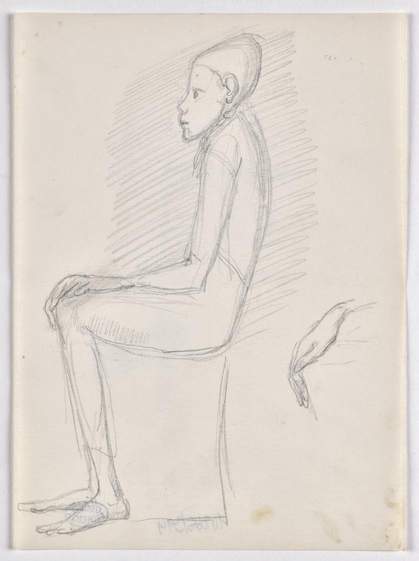 Georg Ehrlich, Sitzender Knabe, undatiert, Bleistift auf Papier, Blattmaße: 20,7 × 15,1 cm, Bel ...