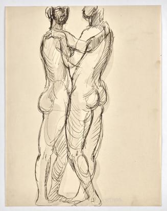 Georg Ehrlich, Sich umarmendes Paar, undatiert, Tusche, laviert, Blattmaße: 27,2 × 21 cm, Belve ...