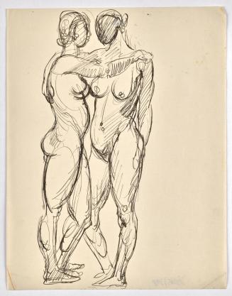 Georg Ehrlich, Sich umarmendes Paar, undatiert, Tusche auf Papier, Blattmaße: 27,1 × 21,1 cm, B ...